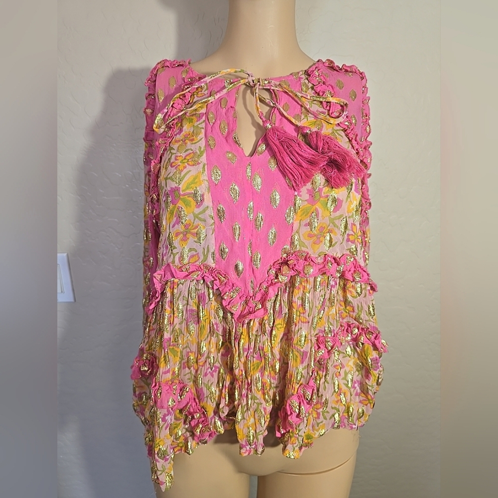 Miss June Paris Brady Top Tassled Glittery Pink And Pretty!
